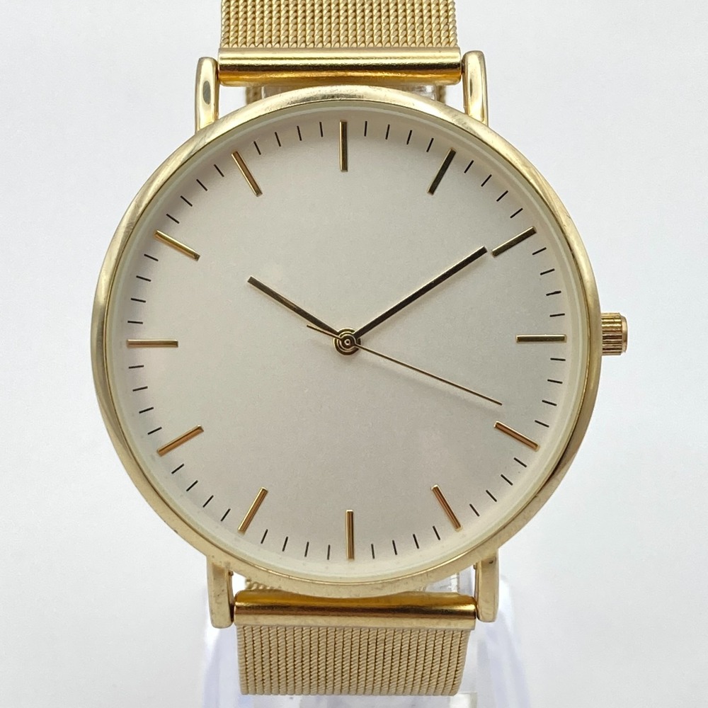 H&M Men's Watch 41mm Gold Tone Adjustable Mesh Band Dress Classic New Battery